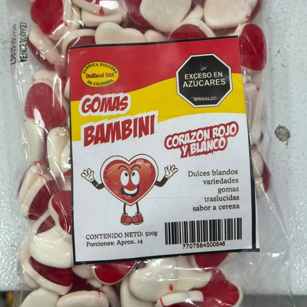 GOMAS BAMBINI CORAZON ROJO  BLANCO 500GR CJ24   Mayorista AhorroPlus