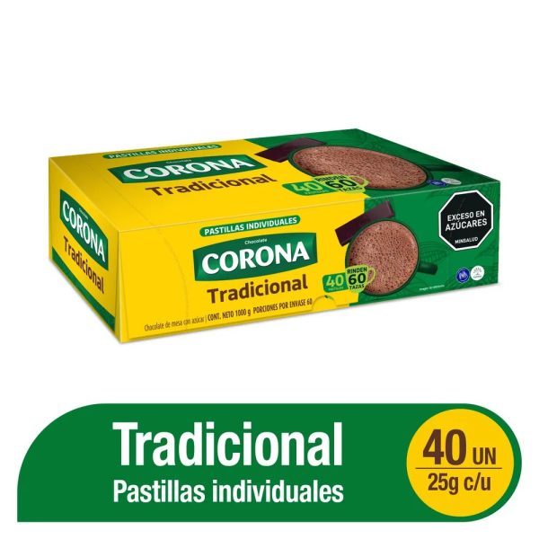 CHOCOLATE CORONA TRADICIONAL PASTILL*40 1000GR*10